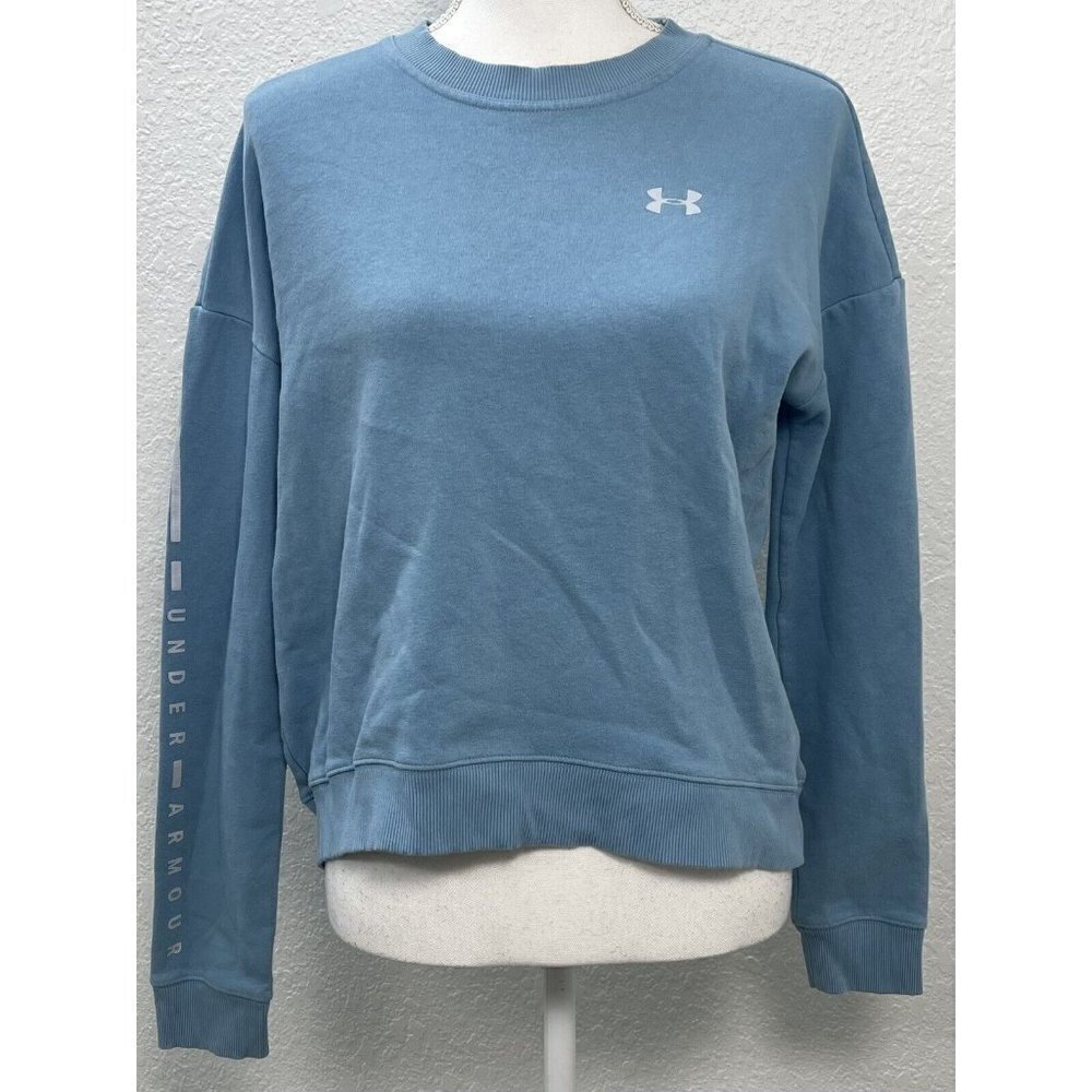 UNDER ARMOUR Womens XS Light Blue Logo Spell-Out L/S Hi-Lo SWEATSHIRT EUC